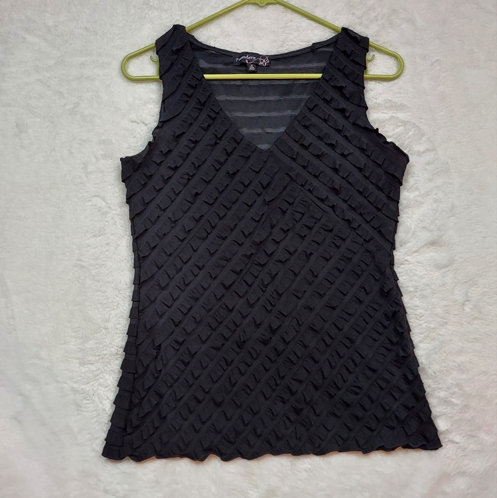 7 Wonders Black Ruffle Blouse Tank Top Stretch Size S
